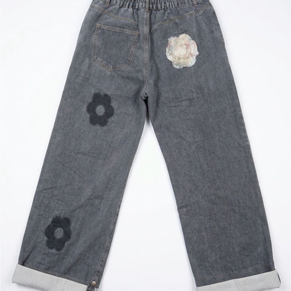 POL NWT Floral Patchwork Rolled-Up Denim Straight Pants Size Large - Picture 6 of 9